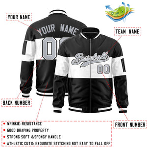 Custom Black White-Black Varsity Full-Zip Color Block Letterman Bomber Jacket