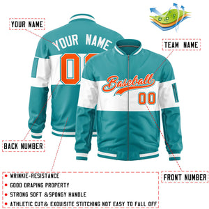 Custom Aqua White-Aqua Varsity Full-Zip Color Block Letterman Bomber Jacket