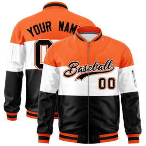 Custom Orange White-Black Varsity Full-Zip Color Block Letterman Bomber Jacket