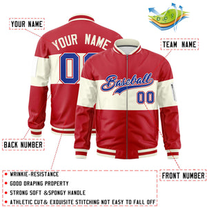 Custom Red Cream-Red Varsity Full-Zip Color Block Letterman Bomber Jacket