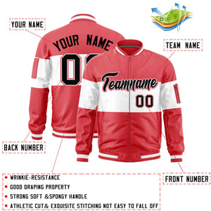 Custom Light Red White-Light Red Varsity Full-Zip Color Block Letterman Bomber Jacket