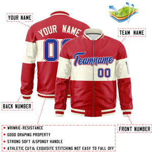 Custom Red Cream-Red Varsity Full-Zip Color Block Letterman Bomber Jacket