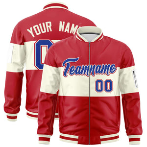 Custom Red Cream-Red Varsity Full-Zip Color Block Letterman Bomber Jacket