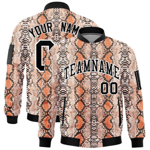 Custom Varsity Full-Zip Snake Pattern Letterman Bomber Jacket