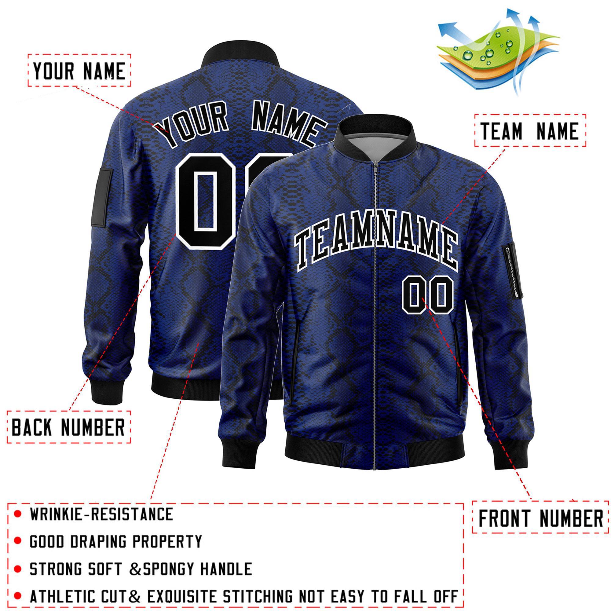 Custom Varsity Full-Zip Snake Pattern Letterman Bomber Jacket