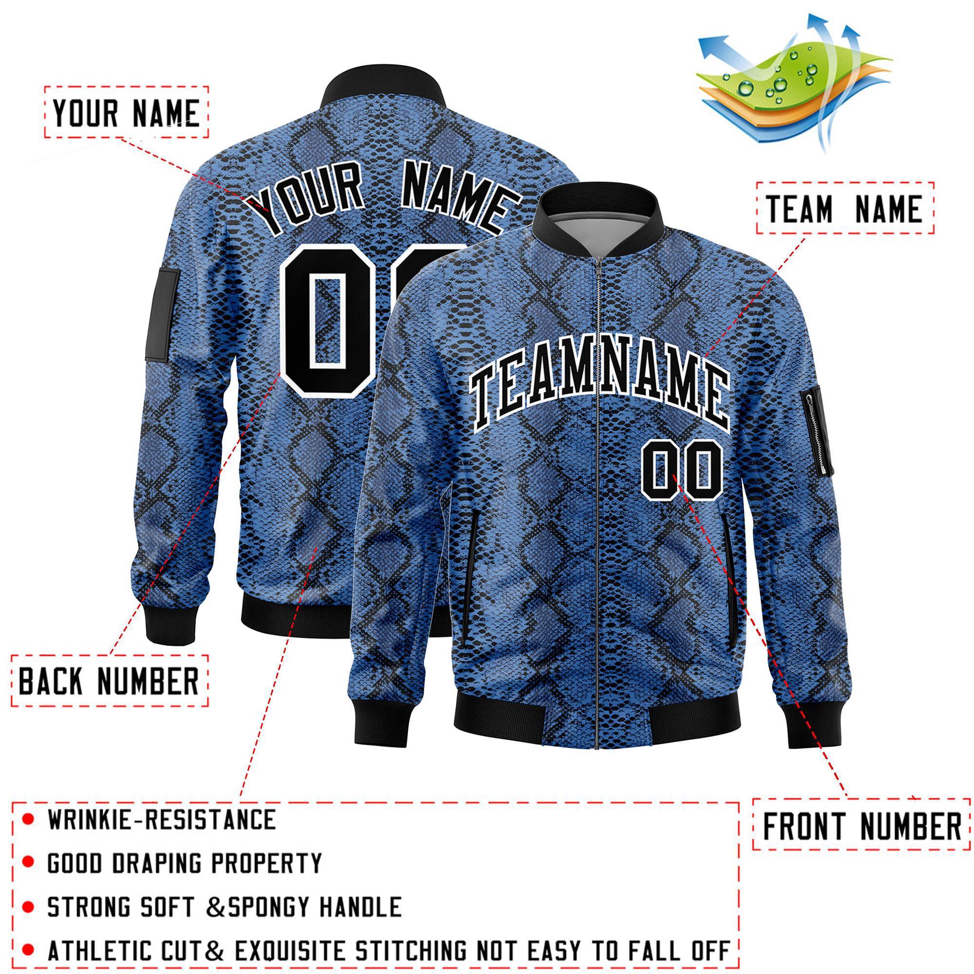 Custom Varsity Full-Zip Snake Pattern Letterman Bomber Jacket