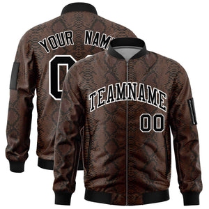 Custom Varsity Full-Zip Snake Pattern Letterman Bomber Jacket