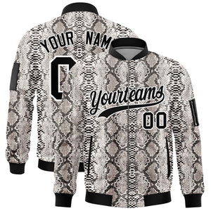 Custom Varsity Full-Zip Snake Pattern Letterman Bomber Jacket