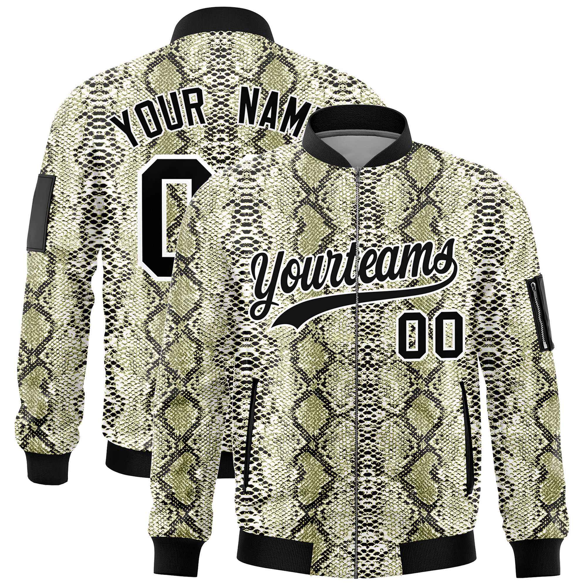 Custom Varsity Full-Zip Snake Pattern Letterman Bomber Jacket