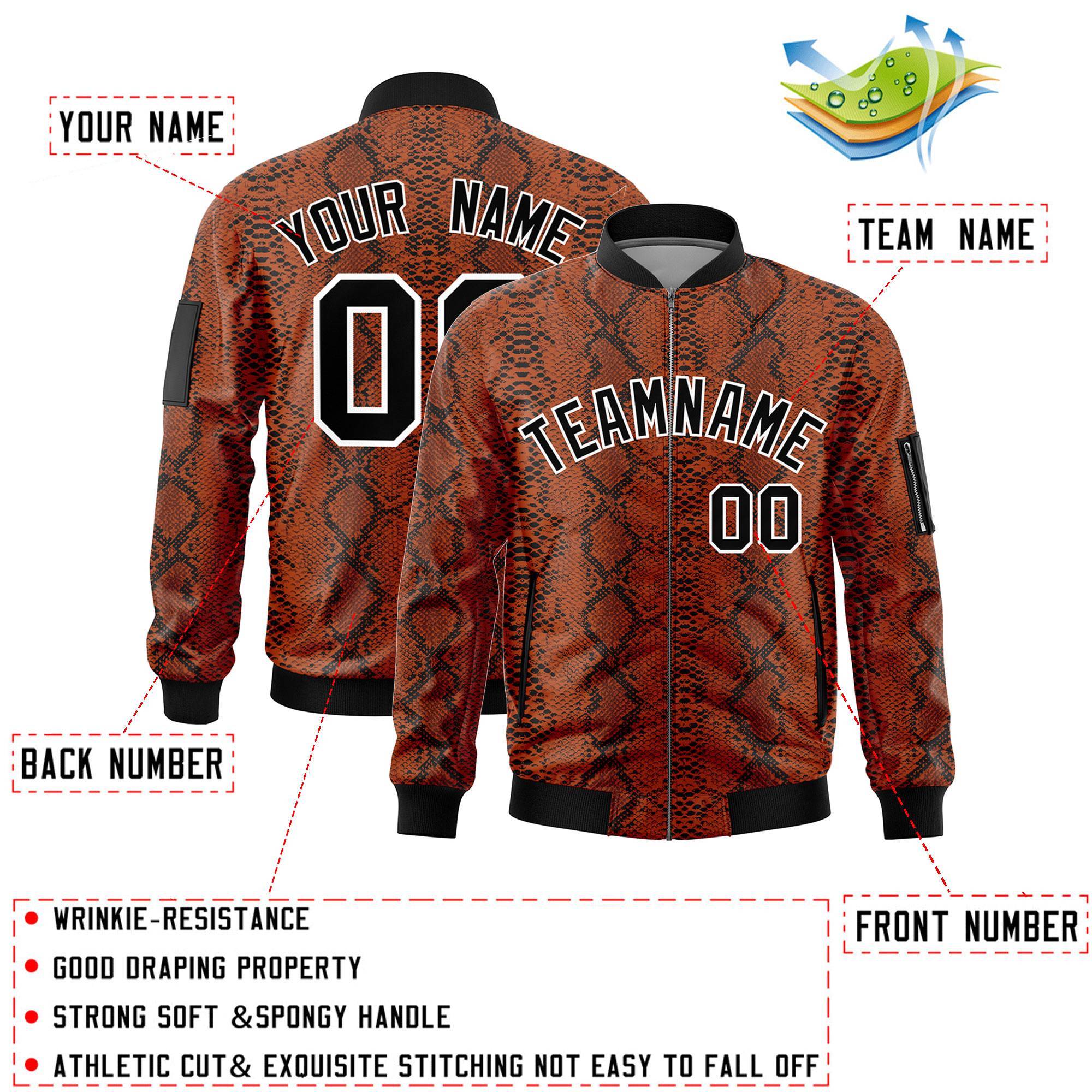 Custom Varsity Full-Zip Snake Pattern Letterman Bomber Jacket