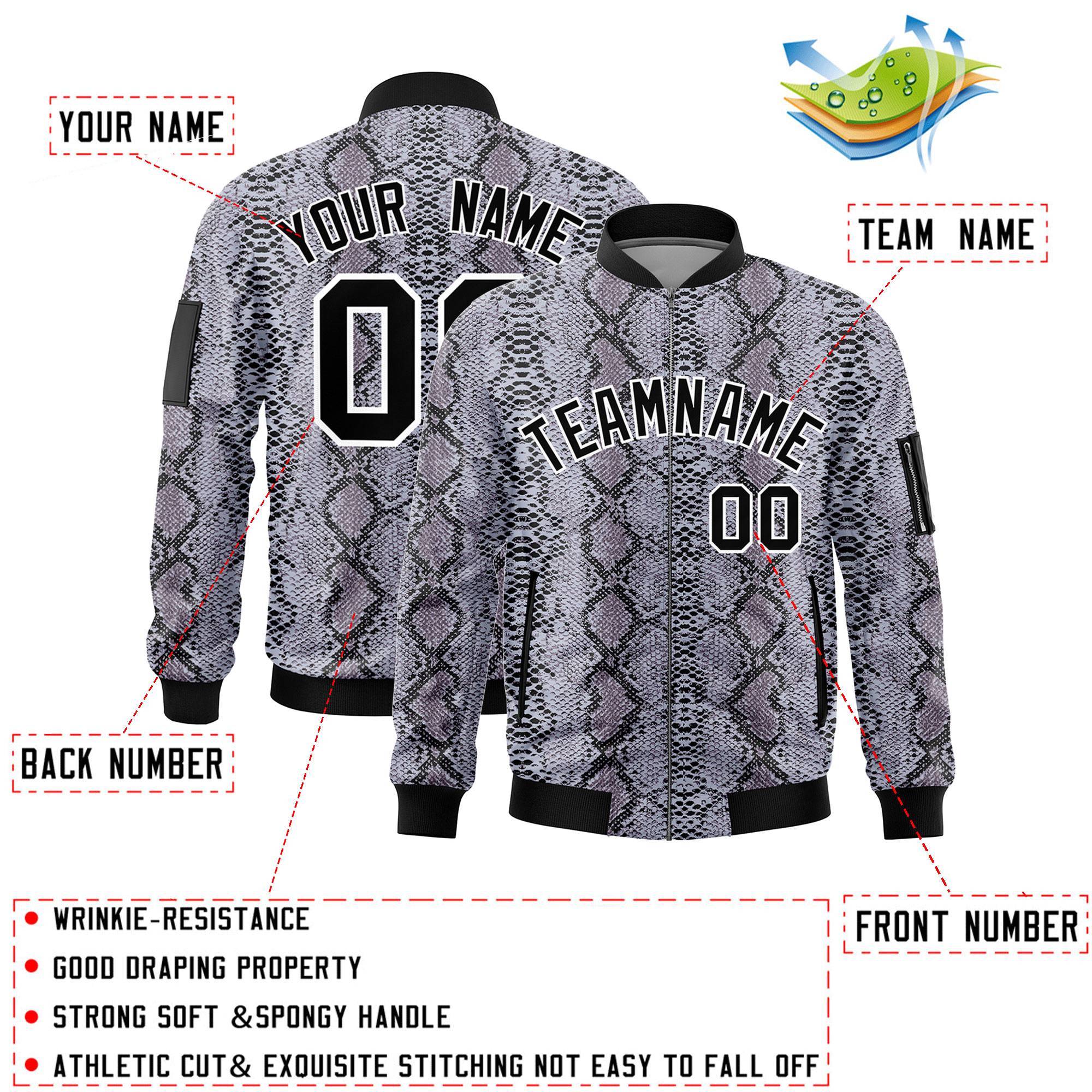 Custom Varsity Full-Zip Snake Pattern Letterman Bomber Jacket