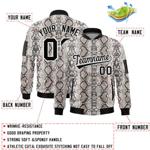 Custom Varsity Full-Zip Snake Pattern Letterman Bomber Jacket