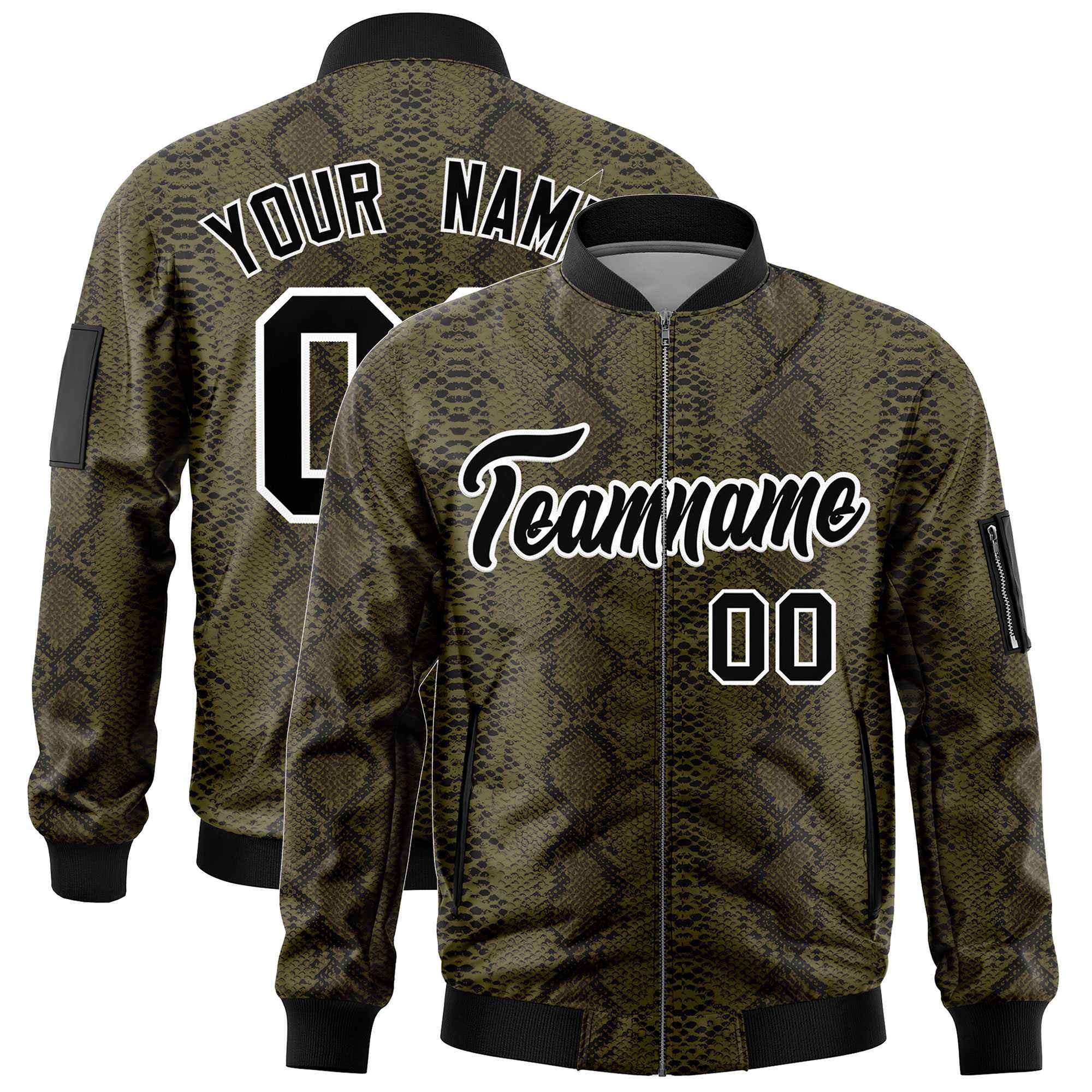 Custom Varsity Full-Zip Snake Pattern Letterman Bomber Jacket