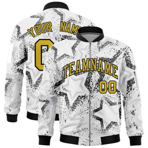 Custom White Varsity Full-Zip Star Pattern Letterman Bomber Jacket