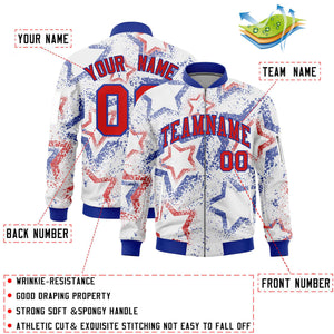 Custom White Varsity Full-Zip Star Pattern Letterman Bomber Jacket