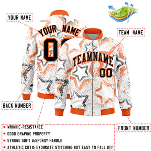 Custom White Varsity Full-Zip Star Pattern Letterman Bomber Jacket