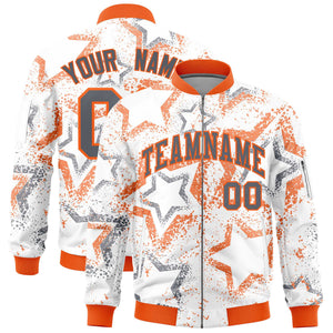 Custom White Varsity Full-Zip Star Pattern Letterman Bomber Jacket