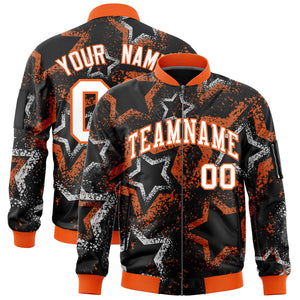 Custom Black Varsity Full-Zip Star Pattern Letterman Bomber Jacket