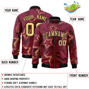 Custom Crimson Varsity Full-Zip Star Pattern Letterman Bomber Jacket