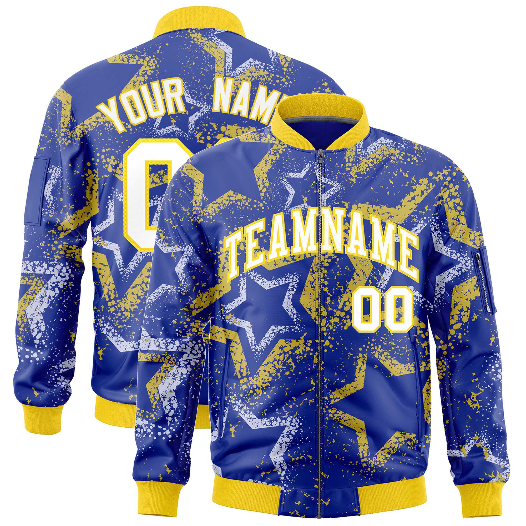 Custom Royal Varsity Full-Zip Star Pattern Letterman Bomber Jacket