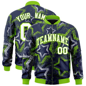 Custom Navy Varsity Full-Zip Star Pattern Letterman Bomber Jacket