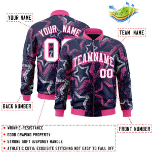 Custom Navy Varsity Full-Zip Star Pattern Letterman Bomber Jacket