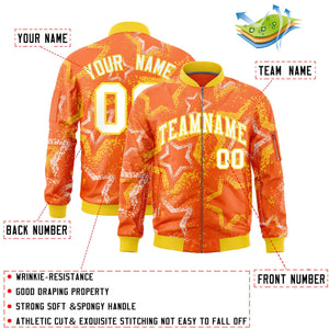 Custom Orange Varsity Full-Zip Star Pattern Letterman Bomber Jacket