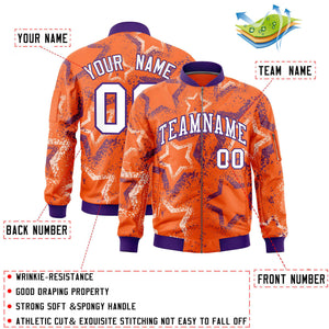 Custom Orange Varsity Full-Zip Star Pattern Letterman Bomber Jacket