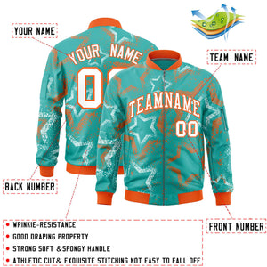 Custom Aqua Varsity Full-Zip Star Pattern Letterman Bomber Jacket