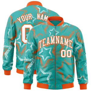 Custom Aqua Varsity Full-Zip Star Pattern Letterman Bomber Jacket