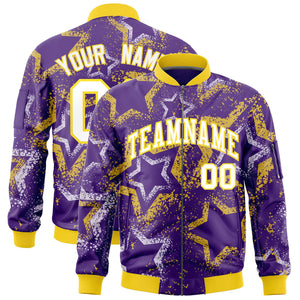 Custom Purple Varsity Full-Zip Star Pattern Letterman Bomber Jacket