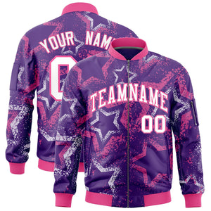 Custom Purple Varsity Full-Zip Star Pattern Letterman Bomber Jacket