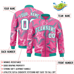 Custom Pink Varsity Full-Zip Star Pattern Letterman Bomber Jacket