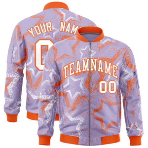 Custom Light Purple Varsity Full-Zip Star Pattern Letterman Bomber Jacket