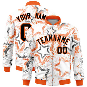 Custom White Varsity Full-Zip Star Pattern Letterman Bomber Jacket