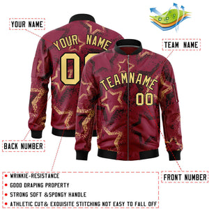 Custom Crimson Varsity Full-Zip Star Pattern Letterman Bomber Jacket