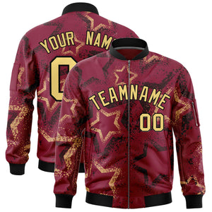 Custom Crimson Varsity Full-Zip Star Pattern Letterman Bomber Jacket