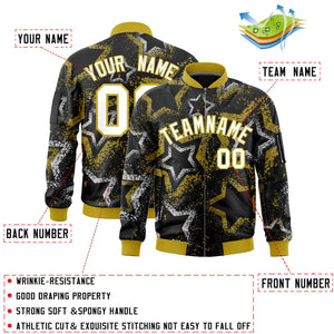 Custom Black Varsity Full-Zip Star Pattern Letterman Bomber Jacket