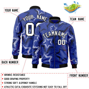 Custom Royal Varsity Full-Zip Star Pattern Letterman Bomber Jacket