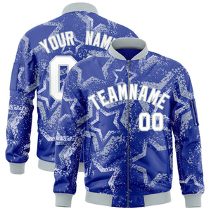 Custom Royal Varsity Full-Zip Star Pattern Letterman Bomber Jacket