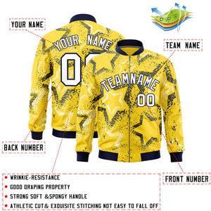 Custom Gold Varsity Full-Zip Star Pattern Letterman Bomber Jacket