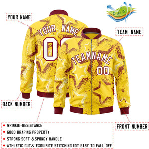 Custom Gold Varsity Full-Zip Star Pattern Letterman Bomber Jacket