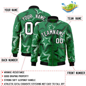 Custom Kelly Green Varsity Full-Zip Star Pattern Letterman Bomber Jacket