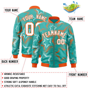 Custom Aqua Varsity Full-Zip Star Pattern Letterman Bomber Jacket