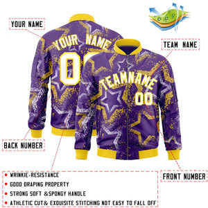 Custom Purple Varsity Full-Zip Star Pattern Letterman Bomber Jacket