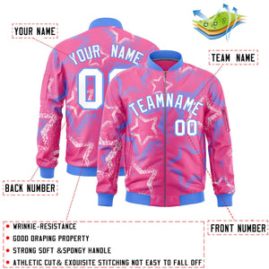 Custom Pink Varsity Full-Zip Star Pattern Letterman Bomber Jacket