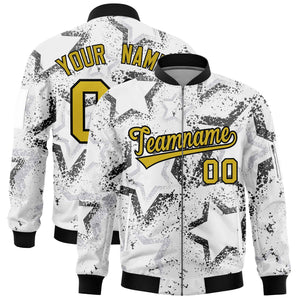 Custom White Varsity Full-Zip Star Pattern Letterman Bomber Jacket