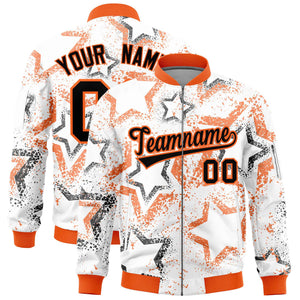 Custom White Varsity Full-Zip Star Pattern Letterman Bomber Jacket