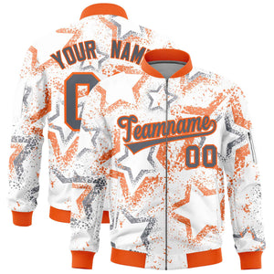 Custom White Varsity Full-Zip Star Pattern Letterman Bomber Jacket