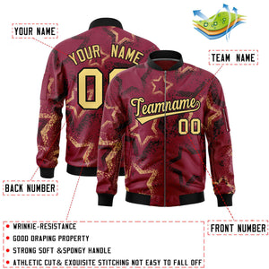 Custom Crimson Varsity Full-Zip Star Pattern Letterman Bomber Jacket